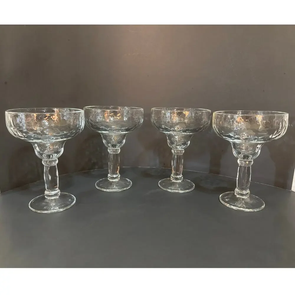 LIBBEY MARGARITA GLASSES Set of 4 Yucatan Pattern Clear Hammered Glass 13.5 oz